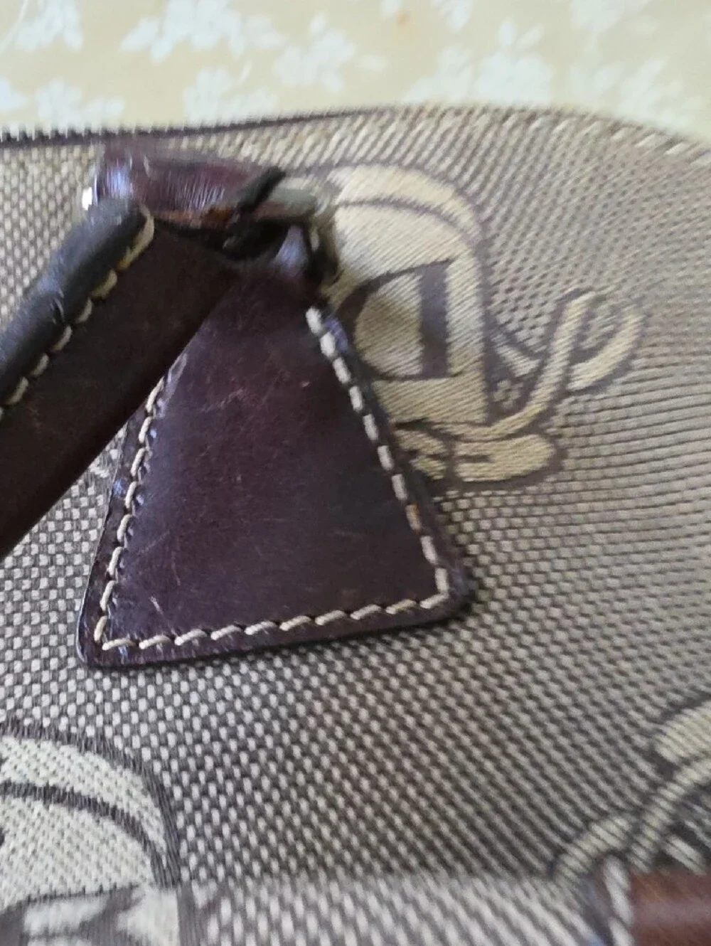 DB Patterned Canvas Satchel with Brown Leather Trim